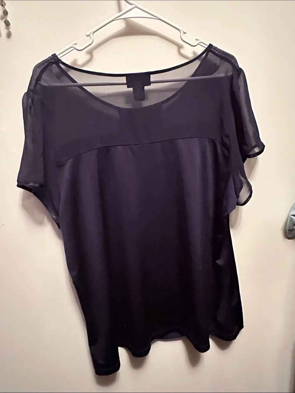 Lane Bryant Navy Short-Sleeve Blouse with Sequin Center Panel